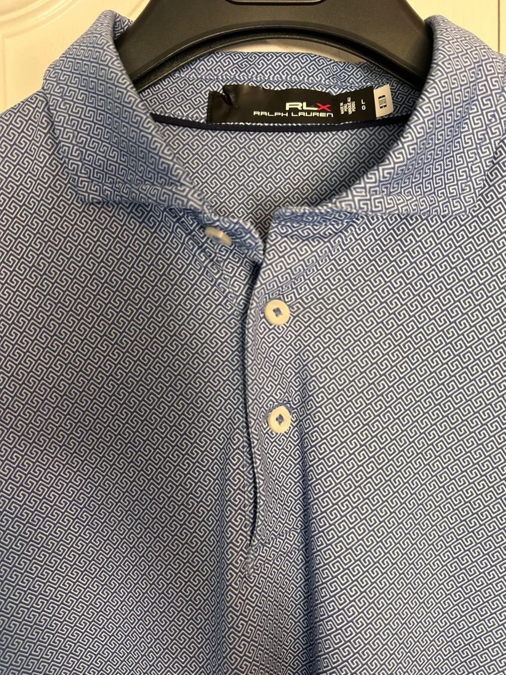 RLX Ralph Lauren Men’s Golf Polo Large Blue Geometric Performance Shirt
